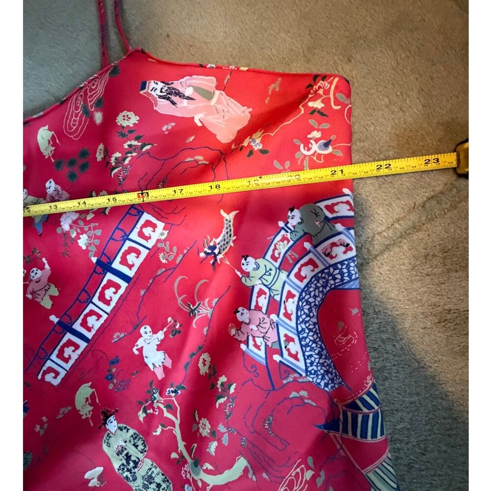 VTG Natori Spaghetti Strap Long Slip Dress/Nightgown Coral Geisha Pattern, XL - Picture 6 of 8